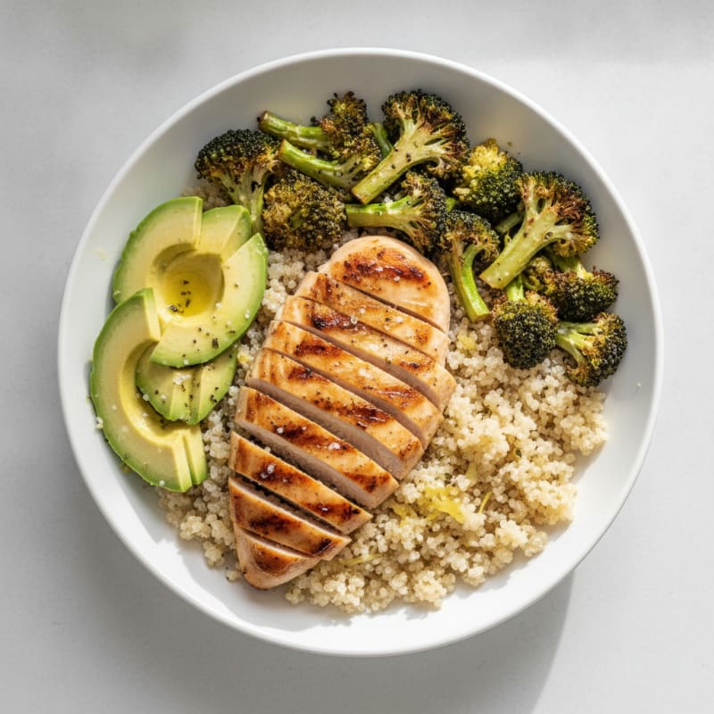 Grilled Chicken and Quinoa Power Bowl with Roasted Broccoli