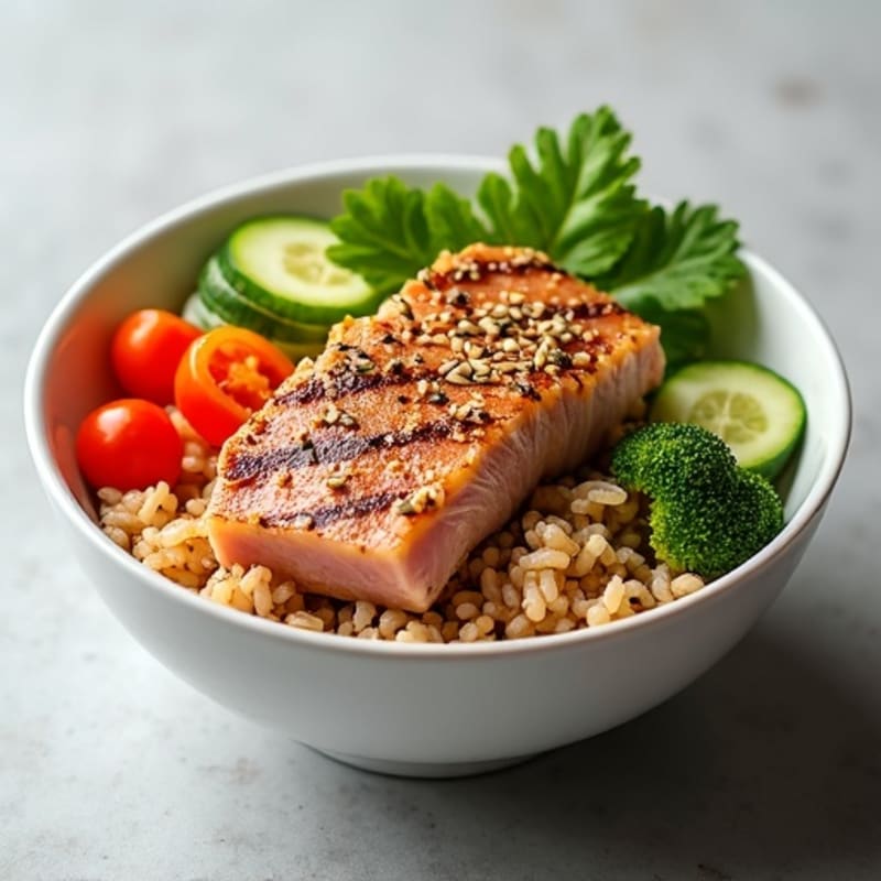 Sesame-Crusted Tuna Rice Bowl with Fresh Vegetables