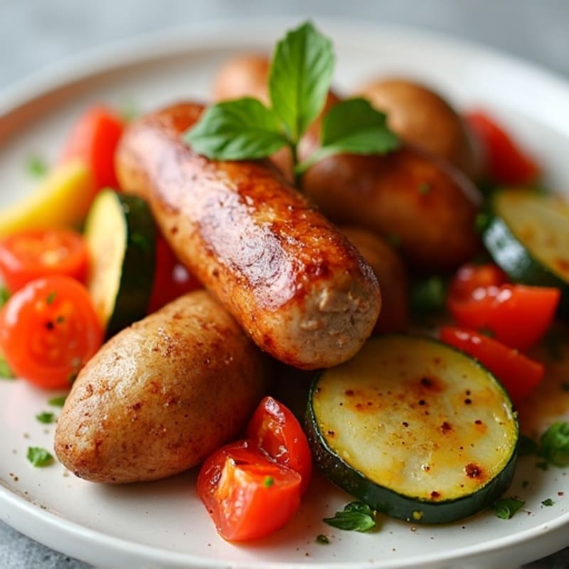 Healthy Baked Sausage and Potato Bake with Roasted Vegetables
