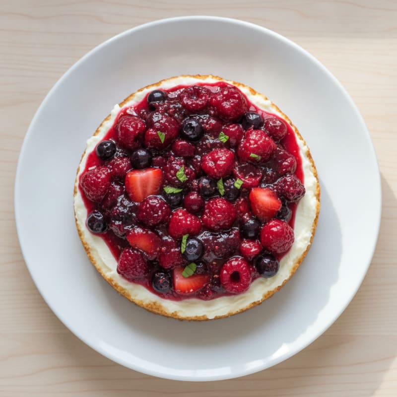 Greek Yogurt Protein Cheesecake with Mixed Berries