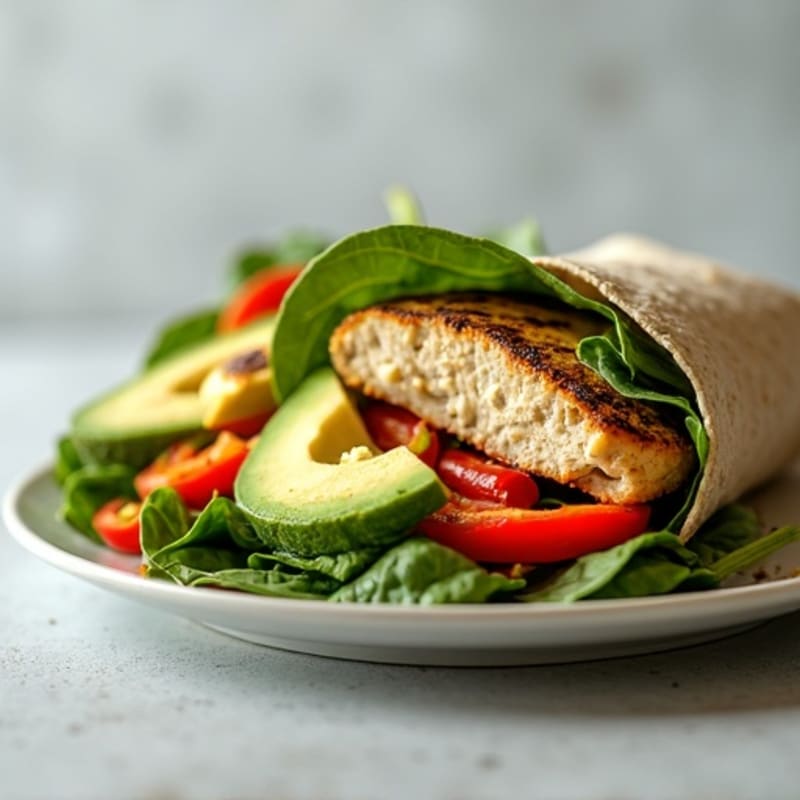 Grilled Chicken Wrap with Avocado, Spinach, and Bell Peppers