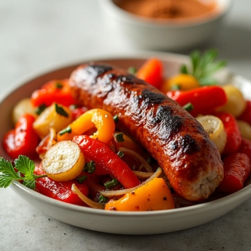 Crispy Roasted Turkey Sausage with Bell Peppers and Onions