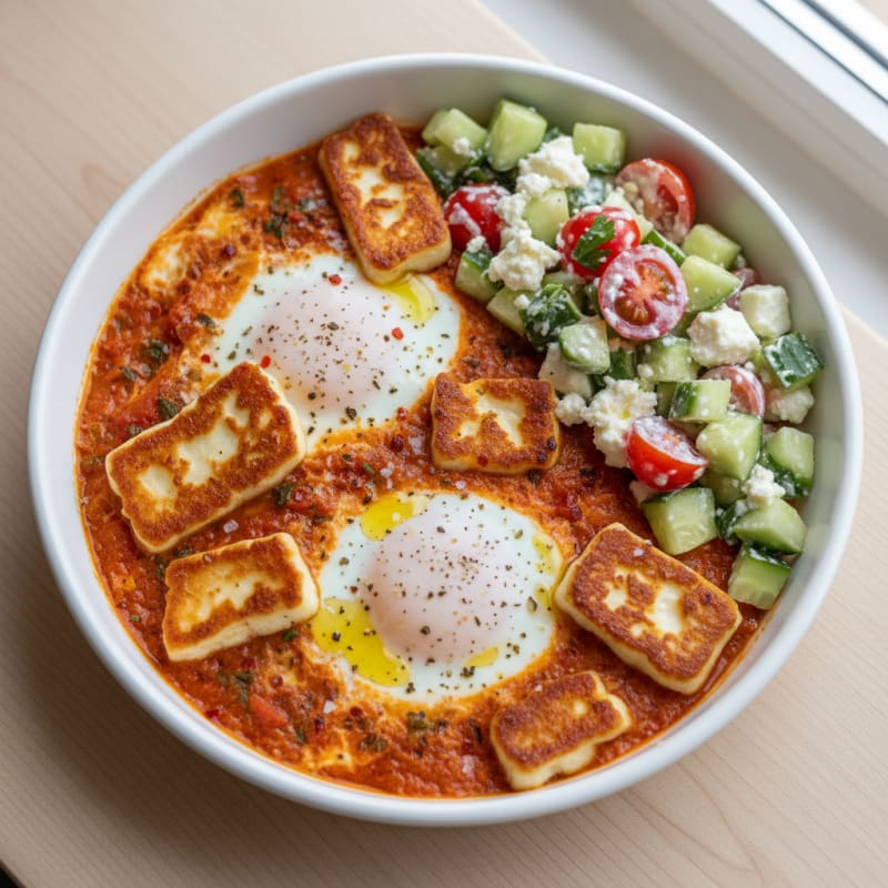 Halloumi and Tomato Baked Eggs