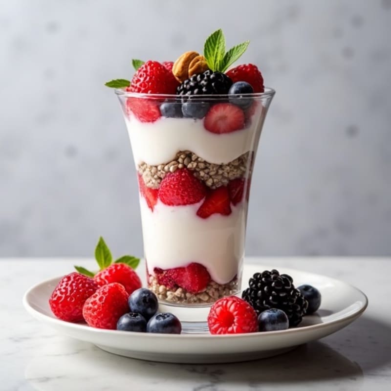 Greek Yogurt Protein Parfait with Mixed Berries and Almonds