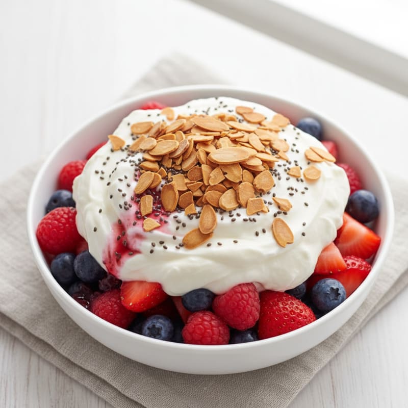 Greek Yogurt Protein Parfait with Mixed Berries and Almonds