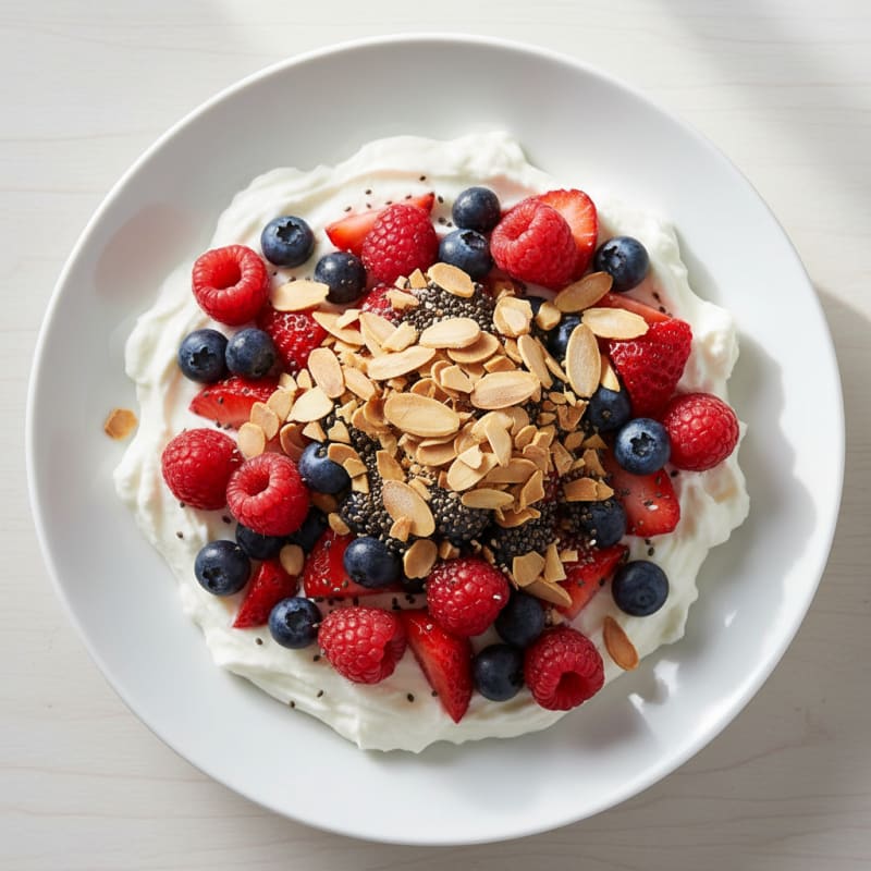 Greek Yogurt Protein Parfait with Mixed Berries and Almonds