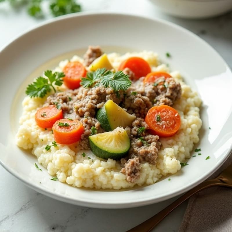 Creamy Turkey and Vegetable Skillet with Mashed Cauliflower