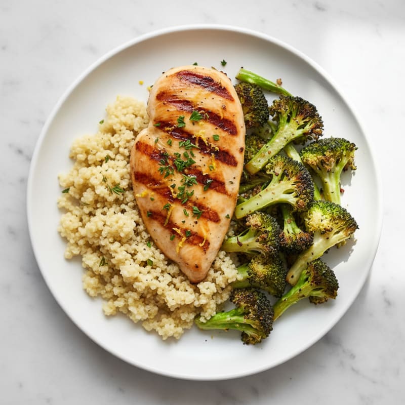 Grilled Chicken Breast with Quinoa and Roasted Broccoli