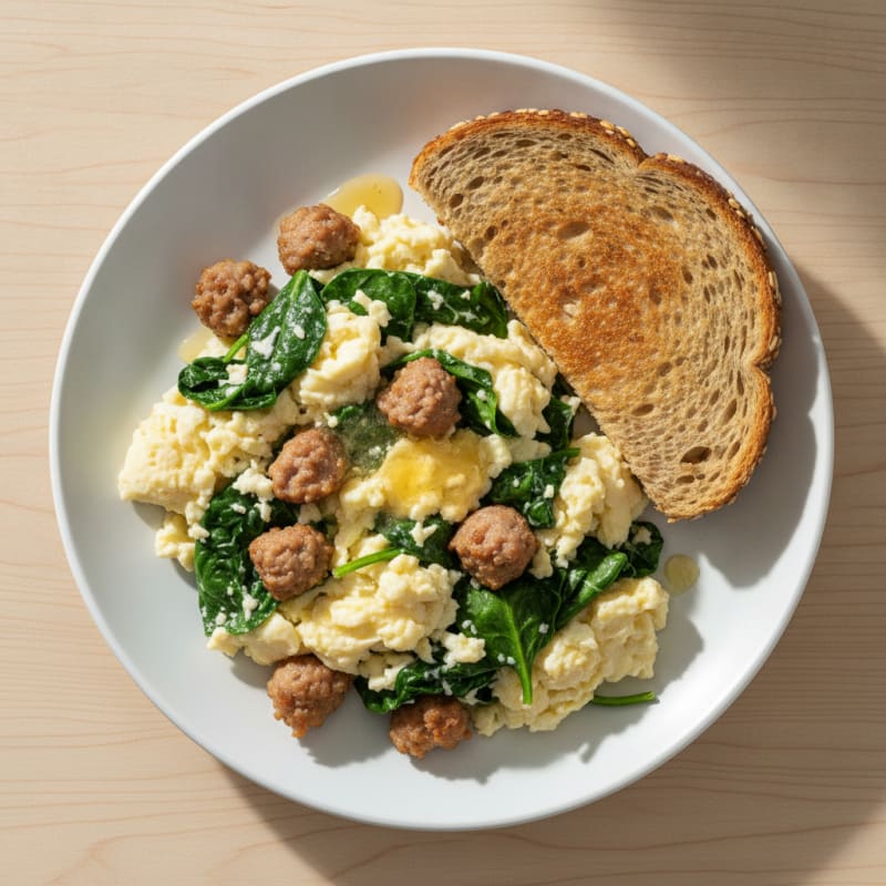 Egg White Spinach Scramble with Turkey Sausage