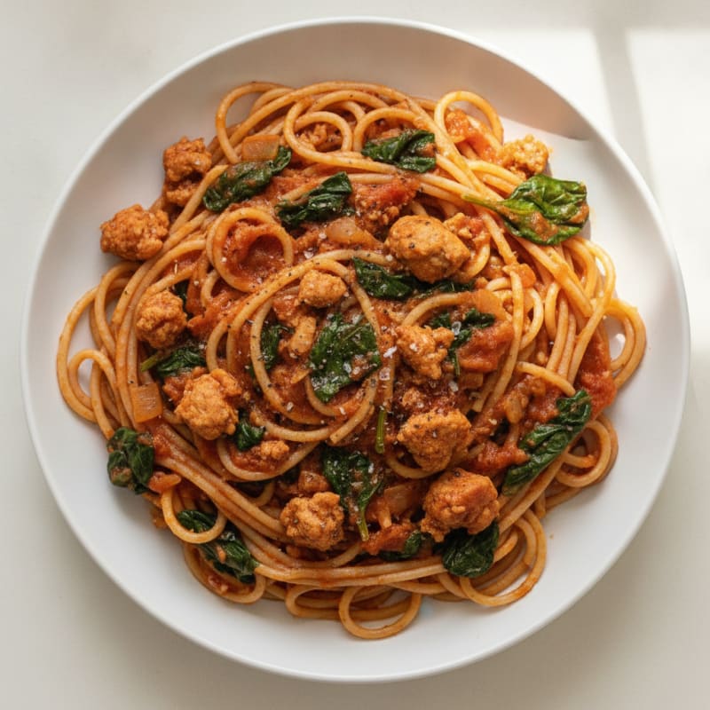 Turkey and Spinach Whole Wheat Spaghetti