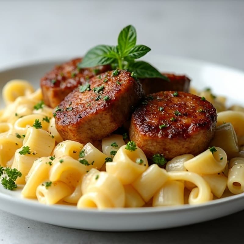 Garlic-Herb Steak Bites with Cauliflower Alfredo Rigatoni