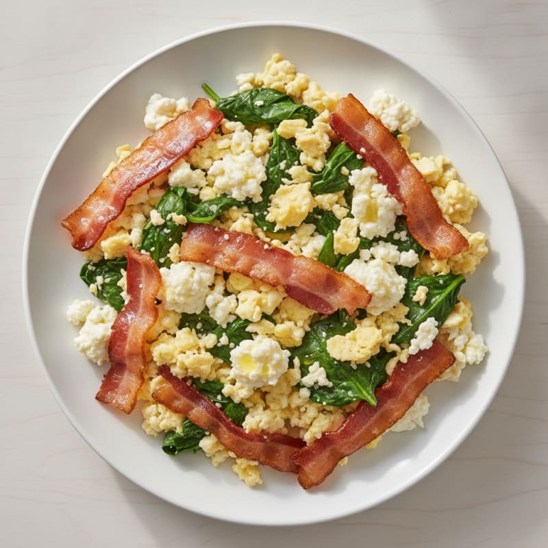 Cottage Cheese Scramble with Spinach and Turkey Bacon