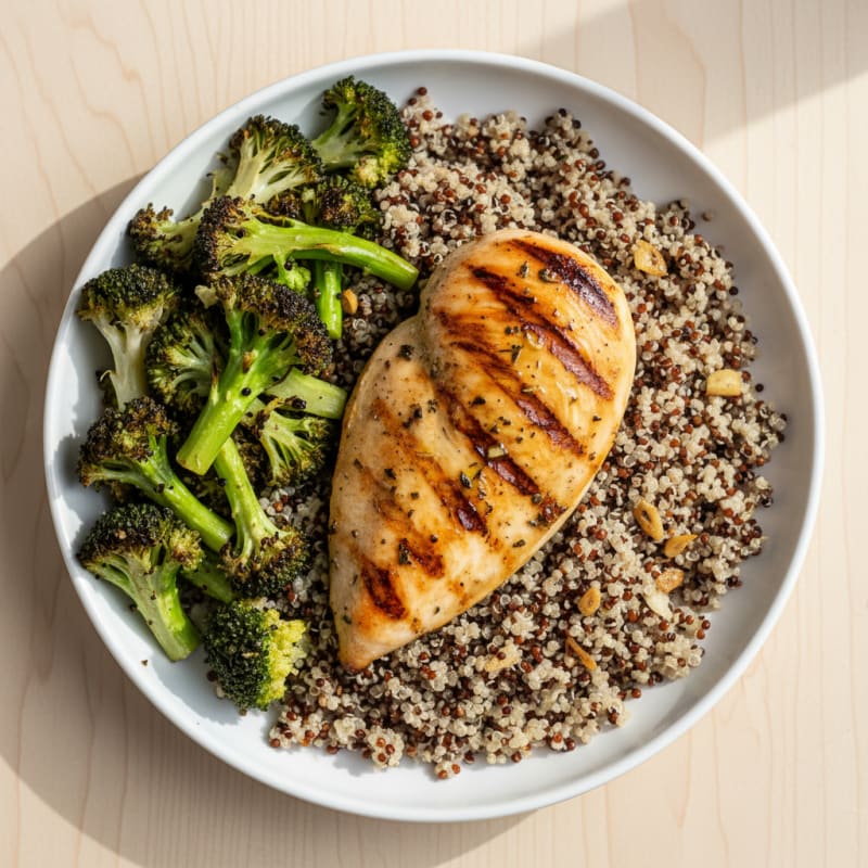 Grilled Chicken Breast with Quinoa and Roasted Broccoli