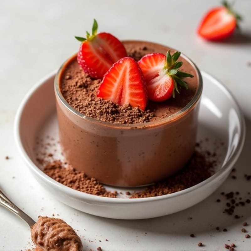 Silky Protein Chocolate Pudding with Fresh Strawberries