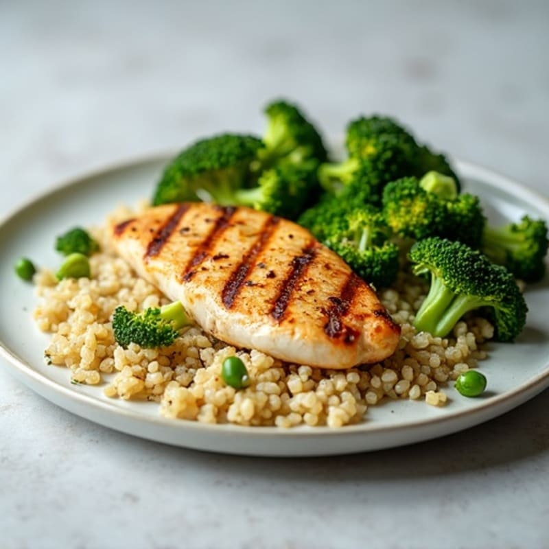 Grilled Chicken Breast with Steamed Broccoli and Quinoa