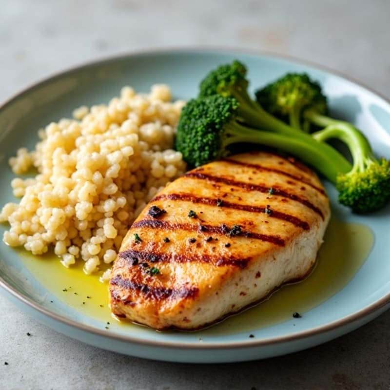 Grilled Chicken Breast with Quinoa and Roasted Broccoli