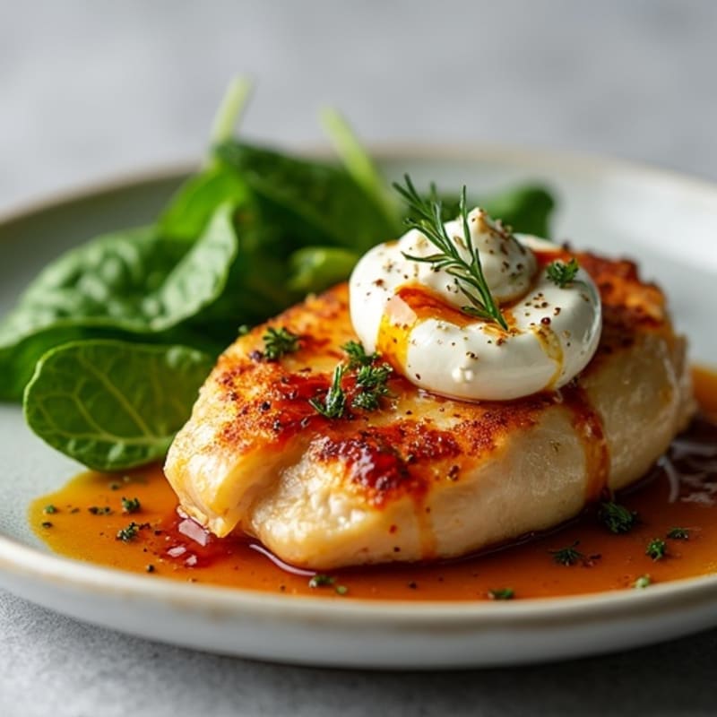 Pan-Seared Chicken with Creamy Whipped Feta and a Sweet-Salty Date Glaze