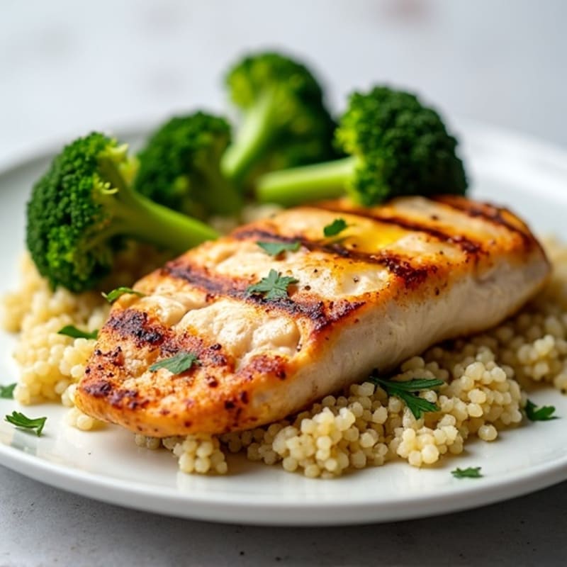 Grilled Chicken Breast with Roasted Broccoli and Quinoa
