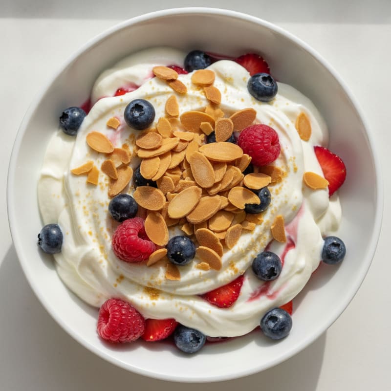 Greek Yogurt Protein Parfait with Mixed Berries and Almonds