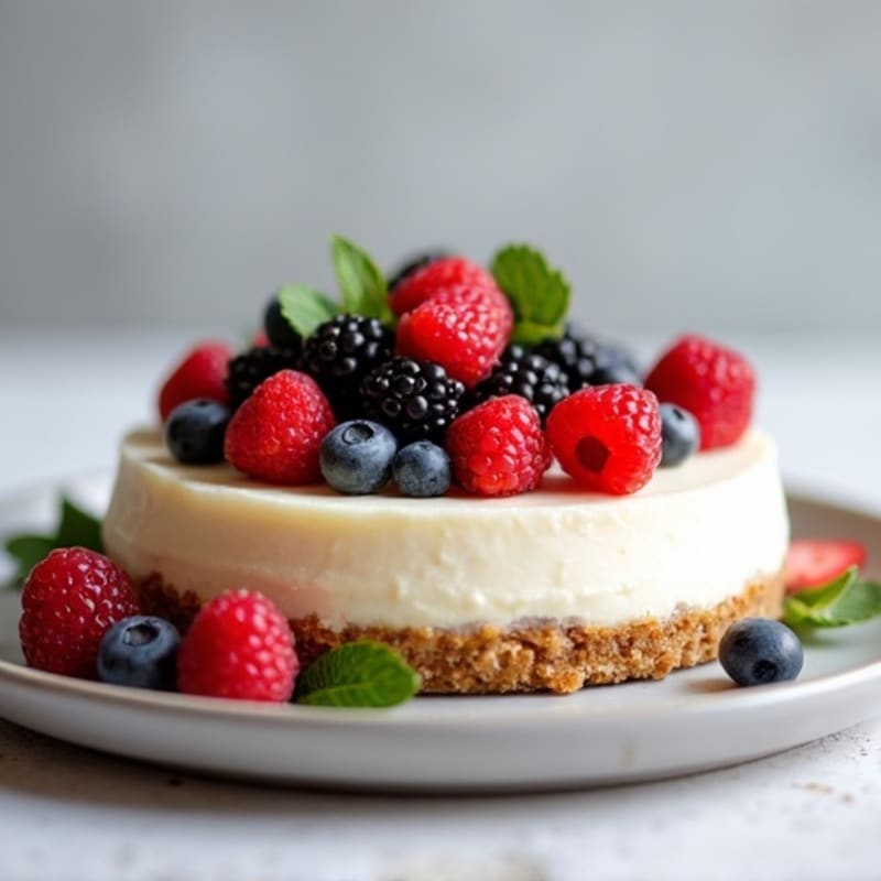 Greek Yogurt Protein Cheesecake with Mixed Berries