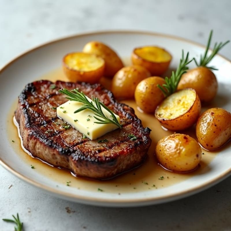 Herb-Garlic Butter Seared Steak with Roasted Baby Potatoes