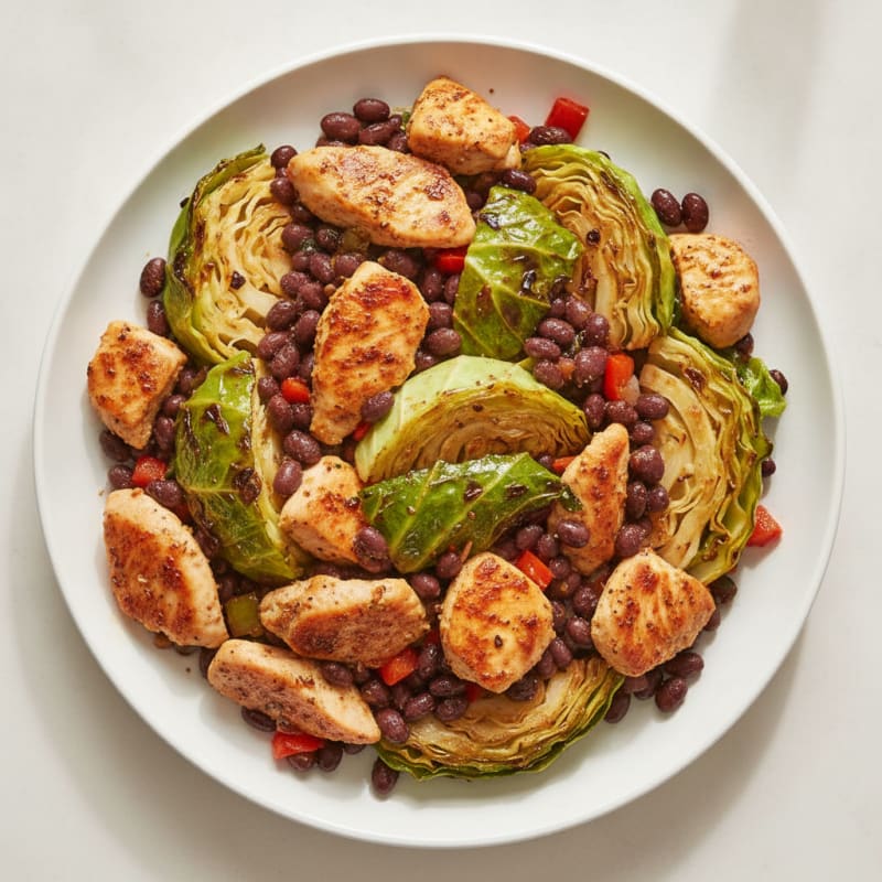 Chicken and Black Bean Skillet with Roasted Cabbage