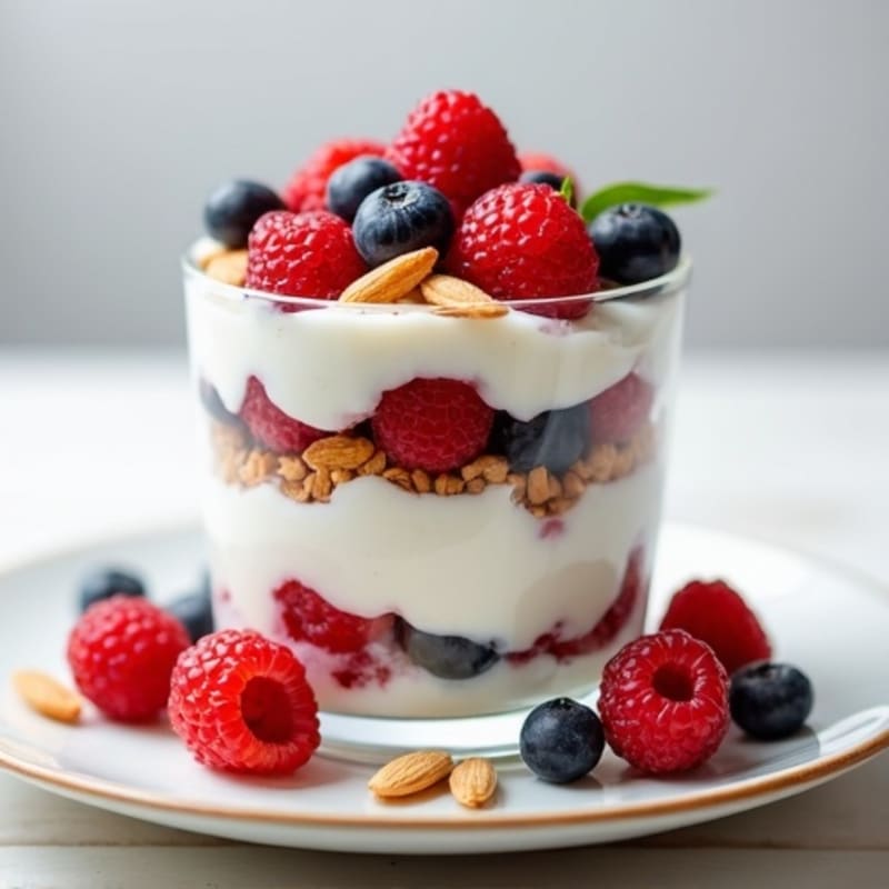 Greek Yogurt Protein Parfait with Mixed Berries and Almonds