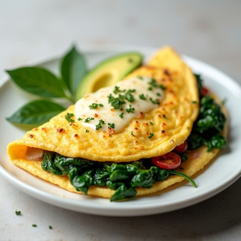 Egg White Omelet with Turkey Breast and Sautéed Spinach