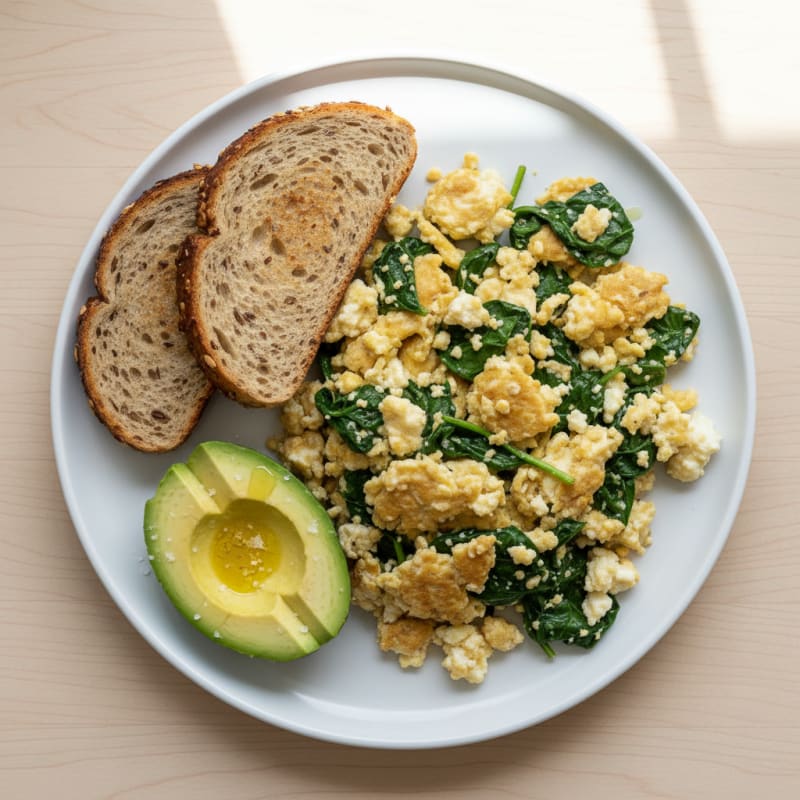 Cottage Cheese and Egg White Scramble with Sautéed Spinach