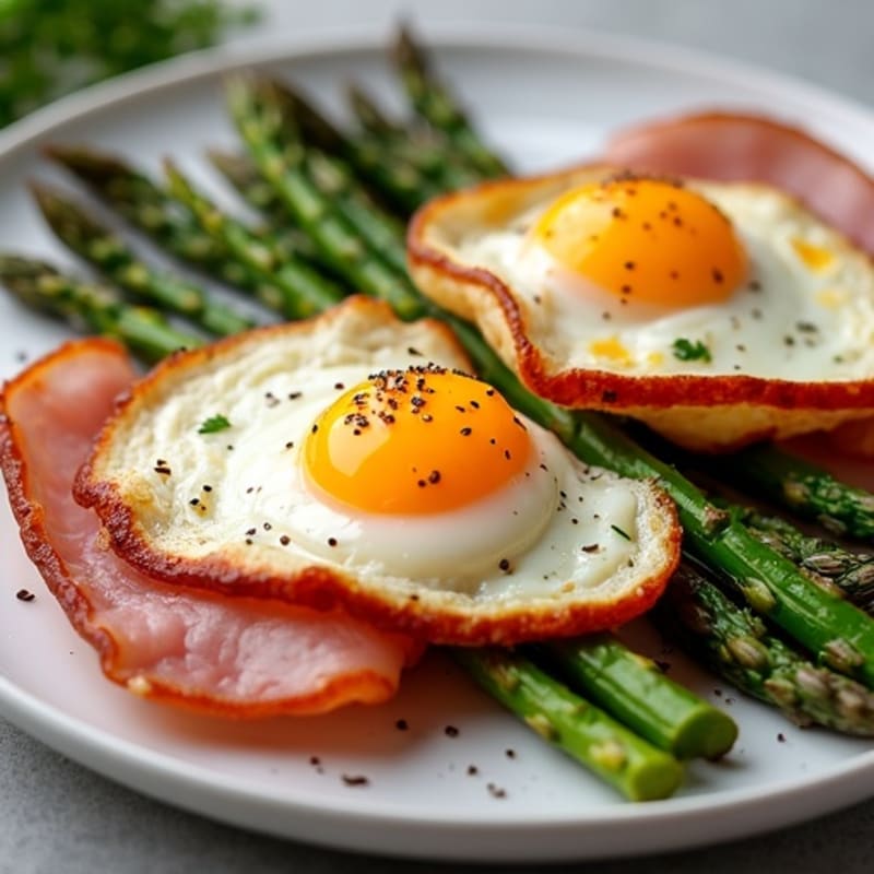 Sheet Pan Crispy Ham and Egg with Roasted Asparagus