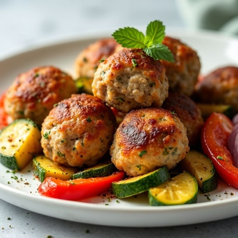 Herb-Seasoned Turkey Meatballs with Roasted Vegetables