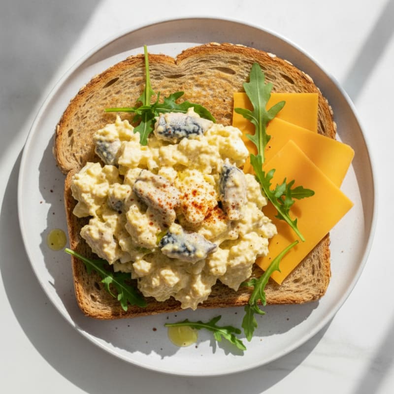 Creamy Egg Salad with Sliced Cheese and Whole Grain Toast