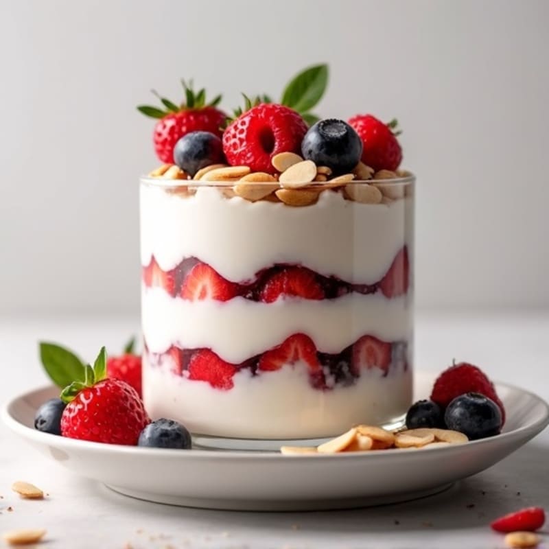 Greek Yogurt Protein Parfait with Mixed Berries and Almonds