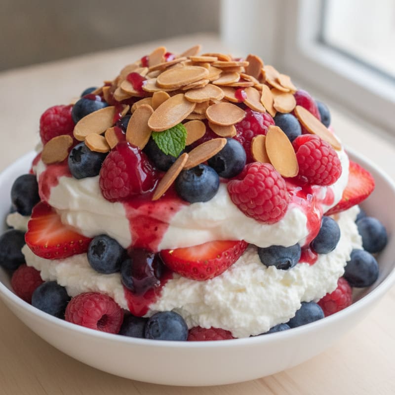 Greek Yogurt Protein Parfait with Mixed Berries and Almonds