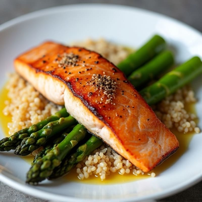 Seared Salmon Fillet with Quinoa and Roasted Asparagus
