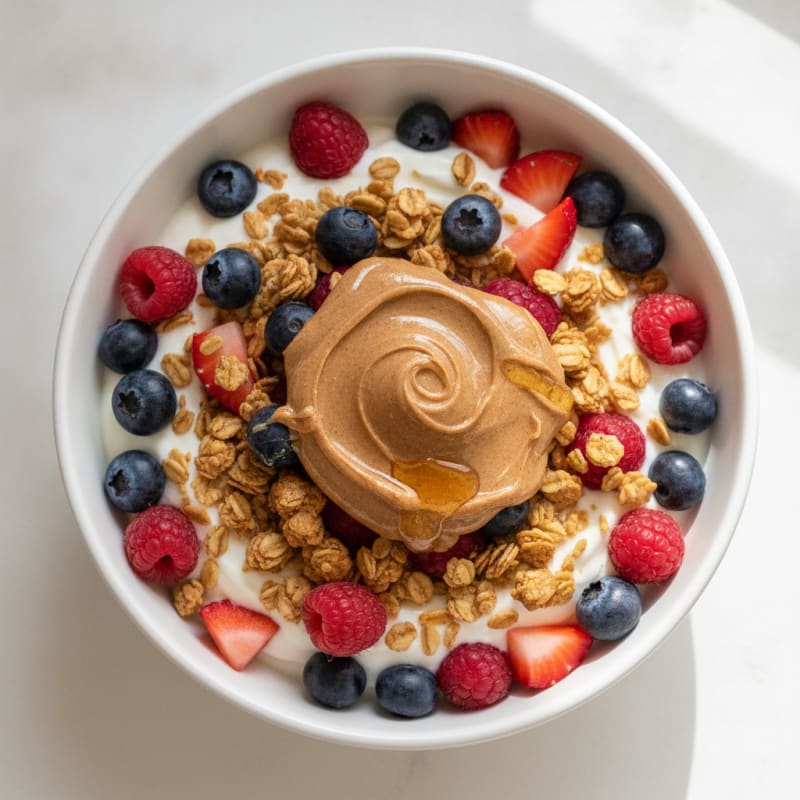 Creamy Greek Yogurt Parfait with Mixed Berries and Almond Butter