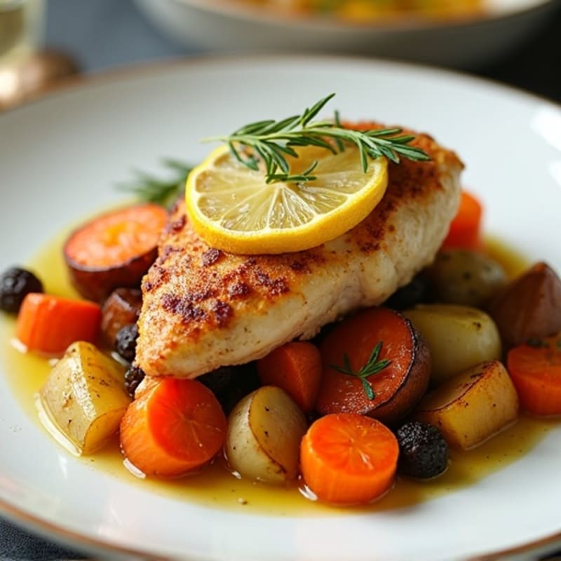Crispy Baked Lemon-Herb Chicken with Roasted Root Vegetables
