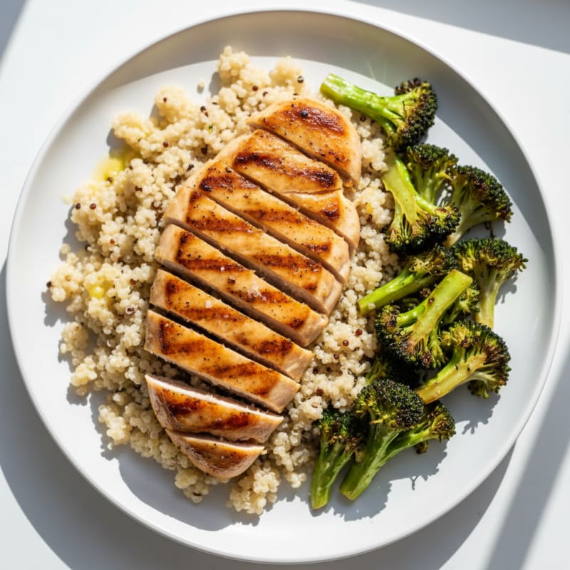 Grilled Chicken Breast with Quinoa and Roasted Broccoli