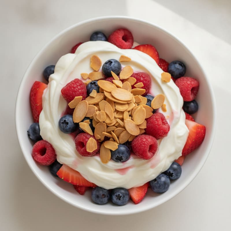 Creamy Greek Yogurt Protein Parfait with Mixed Berries and Almonds