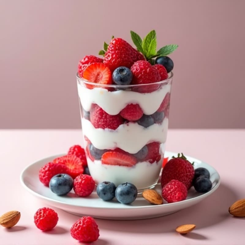 Greek Yogurt Protein Parfait with Mixed Berries and Almonds
