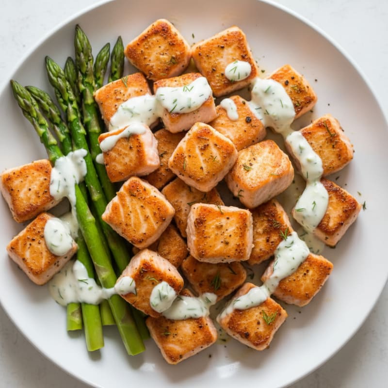 Pan-Seared Salmon Bites with Lemon-Dill Sauce