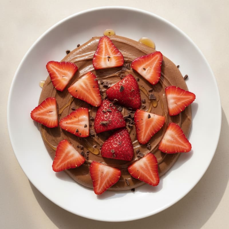 Silky Chocolate Protein Pudding with Sliced Strawberries