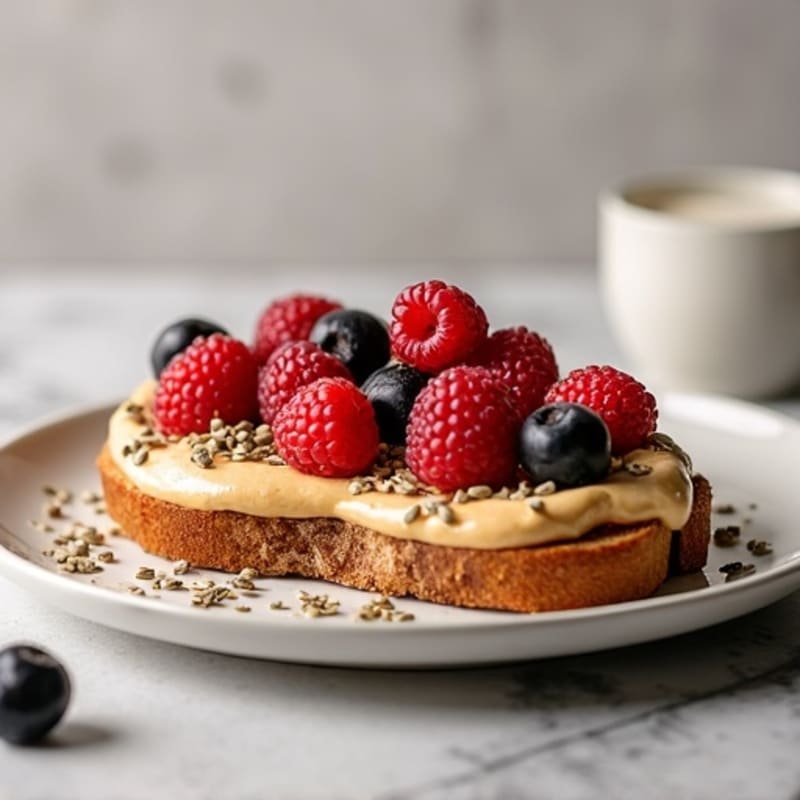 Creamy Peanut Butter Protein Toast with Fresh Berries and Crunchy Hemp Seeds