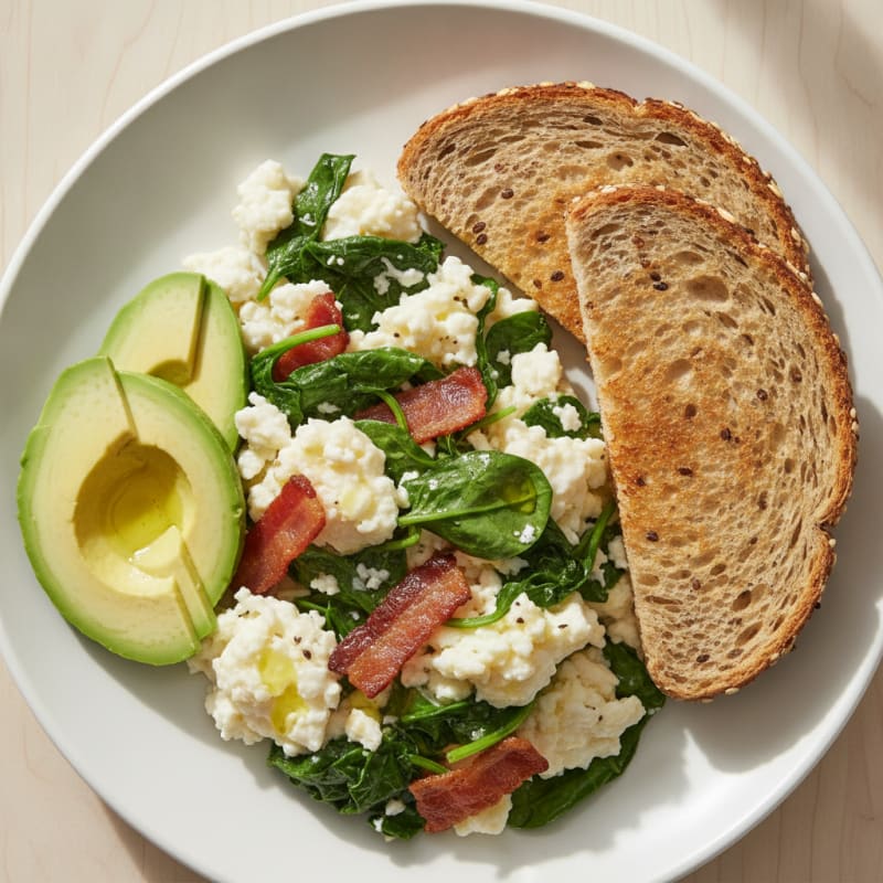 Egg White Scramble with Spinach and Turkey Bacon