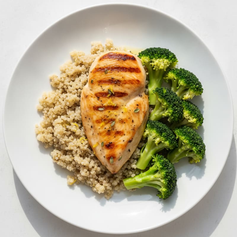 Grilled Chicken Breast with Quinoa and Steamed Broccoli