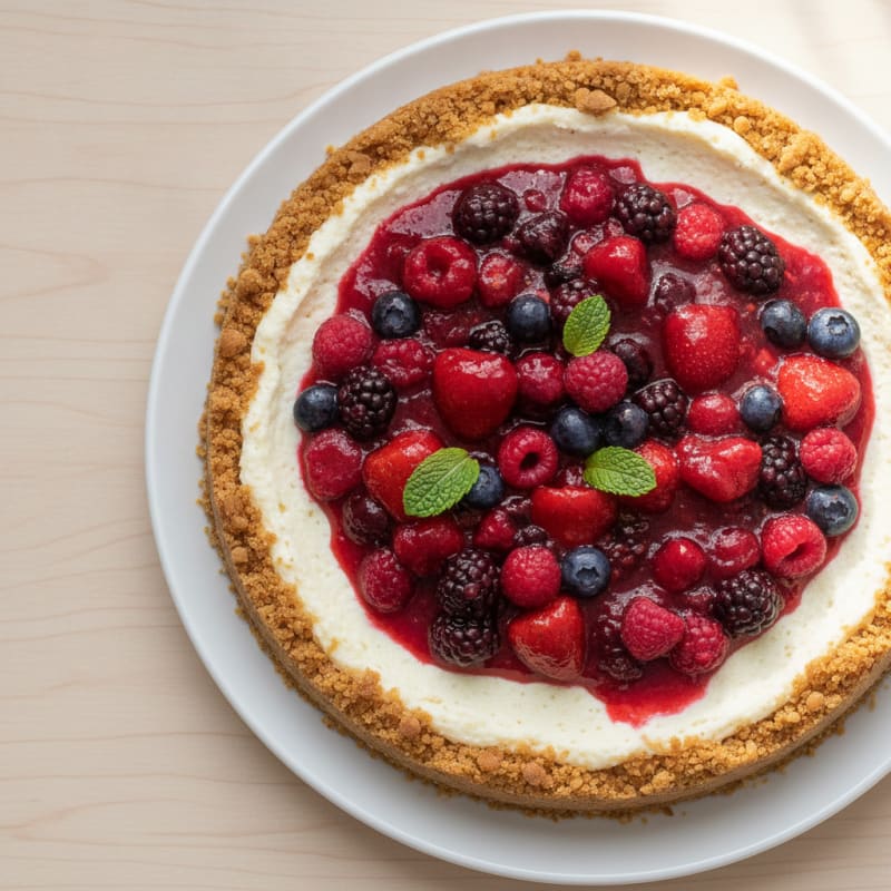 Greek Yogurt Protein Cheesecake with Mixed Berries