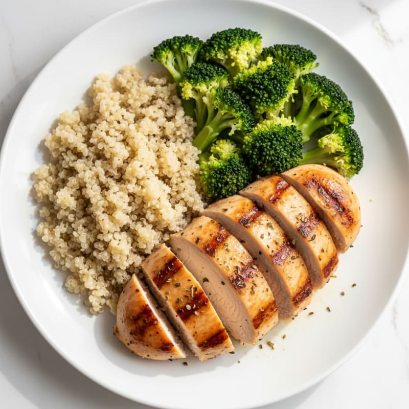 Grilled Chicken Breast with Quinoa and Steamed Broccoli