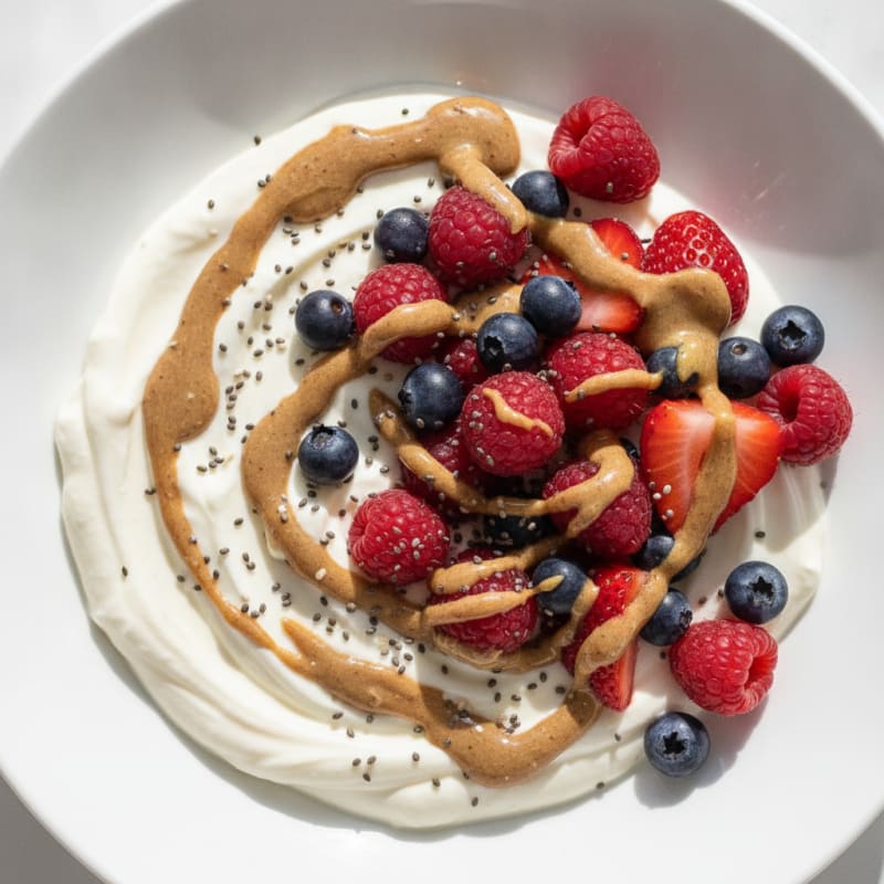 Greek Yogurt Protein Parfait with Mixed Berries and Almond Butter