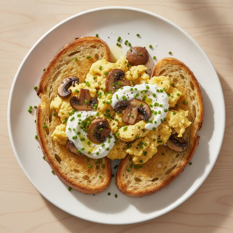 Mushroom Scrambled Eggs with Sourdough Toast