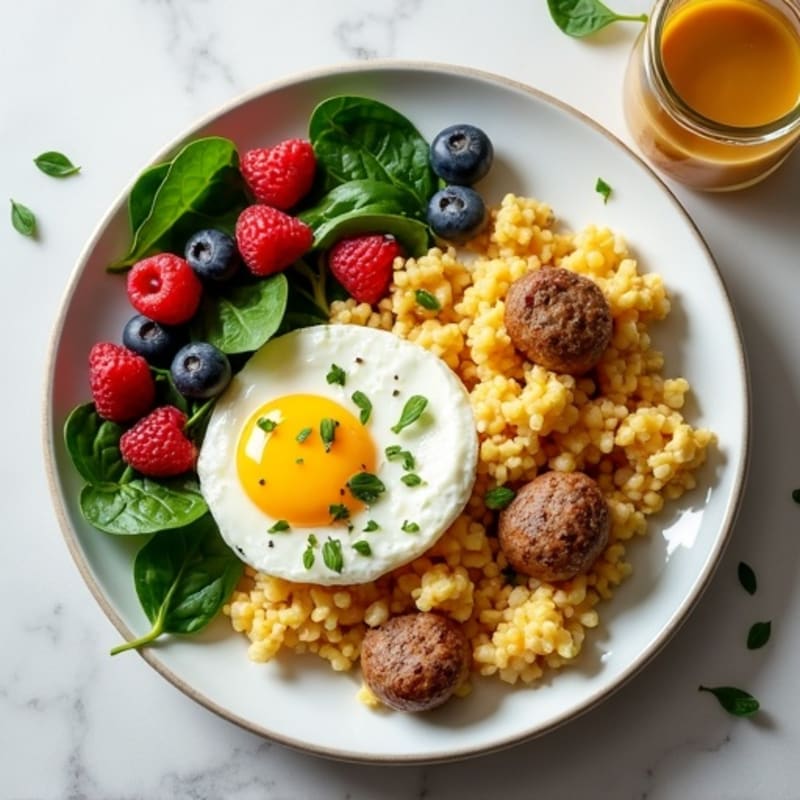 Egg White and Turkey Sausage Scramble with Cottage Cheese and Spinach